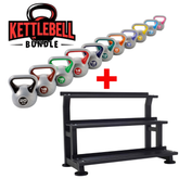 York Fitness Vinyl 2-20kg Colourful Kettlebells Bundle & 3-tier rack