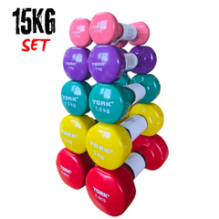 York Fitness Vinyl Dipped Dumbbells 15kg Set Bundle