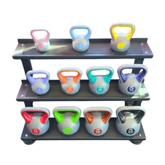 York Fitness Vinyl 2-20kg Colourful Kettlebells Bundle & 3-tier rack