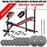 York Fitness Warrior 2 in 1 Folding Bench Bundle - Plates -bars included!
