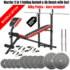 York Fitness Warrior 2 in 1 Folding Bench Bundle - Plates -bars included!