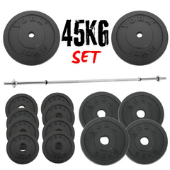 York Barbell 45kg Bundle Set Standard 1" Spinlock Barbell Bar with Collars