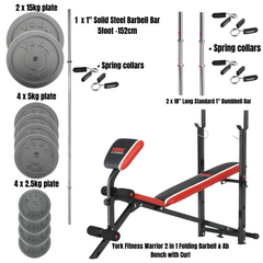 York Fitness Warrior 2 in 1 Folding Bench Bundle - Plates -bars included!