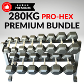 York Barbell 280KG Premium Hex Dumbbell & Angled Rack Bundle Set