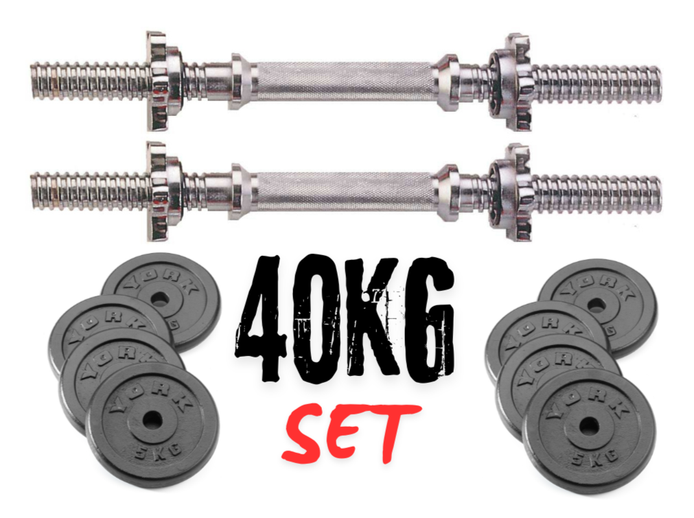 York Fitness 40 KG Black Cast Iron Dumbbell Spinlock Set 2 x 20kg
