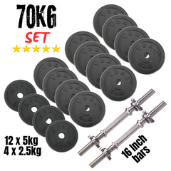 York Fitness 70 KG Black Cast Iron 16inch Dumbbell Spinlock Set