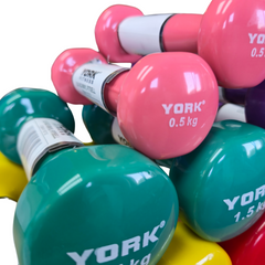 York Fitness Vinyl Dipped Dumbbells 15kg Set Bundle