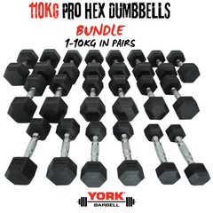 York Barbell 1kg-10kg rubber hex dumbbells with rack Bundle