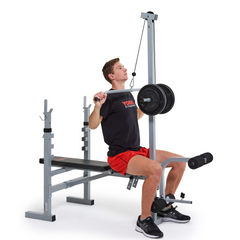 York Barbell ULTIMATE Weight Lifting Bench Set - Bench + LAT/CURL Attachment , Bars & 90kg Weights
