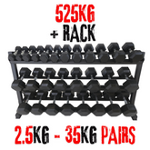 York Barbell 525KG Hex Dumbbell & Rack Bundle Set