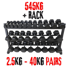 York Barbell 545KG PRO Hex Dumbbell & Rack Bundle Set