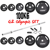 York Barbell G2 100kg Cast Iron Olympic Weight Plates Bundle set