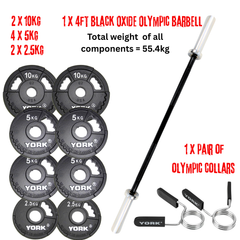 York Barbell G2 Cast Black Onyx Olympic 55kg Barbell Set