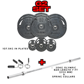 York Barbell G2 Rubber Thin Line 127.5kg Olympic Set Bundle / Bar / Plates