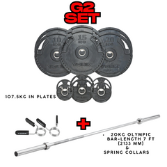 York Barbell G2 Rubber Thin Line 127.5kg Olympic Set Bundle / Bar / Plates