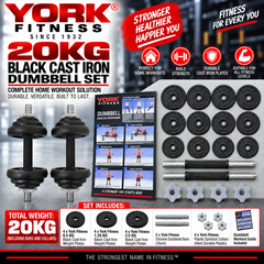 YORK 20 KG Black Cast Iron Dumbbell Set