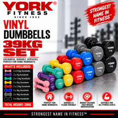 York Fitness Vinyl Dipped Dumbbells 39kg (Fitbells) Set Bundle