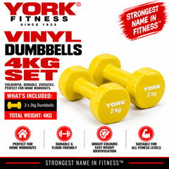 York Fitness 2x2kg Vinyl Dipped Dumbbells (Fitbells)