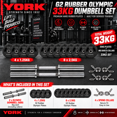 York Barbell G2 Rubber Olympic 33kg Dumbbell Set