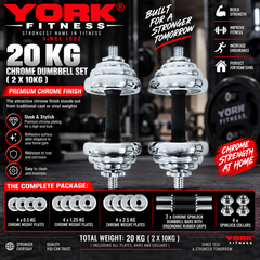 York Fitness 20 KG Chrome Dumbbell Set ( 2 X 10KG)