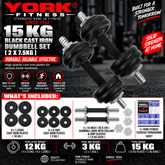 York Fitness 15 KG Black Cast Iron Dumbbell Set ( 2 X 7.5KG)