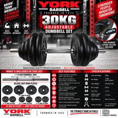York Barbell 30kg Single Adjustable Dumbbell Set