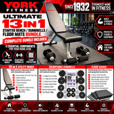 York Fitness Ultimate 13 in 1 Starter bench / Dumbbells/ Floor Mats Bundle