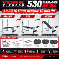 York Fitness B530 Weight Lifting Starter Set - Bench, Bars & 80kg Weights