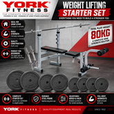 York Fitness B530 Weight Lifting Starter Set - Bench, Bars & 80kg Weights