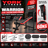 York Fitness Warrior 2 in 1 Folding Bench Bundle - Plates -bars included!