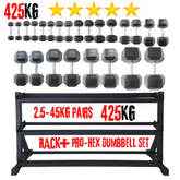 York Barbell 425KG PRO Hex Dumbbell & Rack Bundle Set