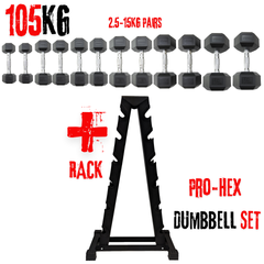 York Barbell PRO-Hex Dumbbells Bundle 105Kg + RACK