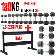 York Barbell 180KG Hex Dumbbell & Rack Bundle Set