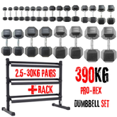 York Barbell 390KG PRO Hex Dumbbell & Rack Bundle Set