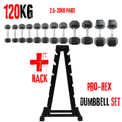 York Barbell PRO-Hex Dumbbells Bundle 120Kg + RACK