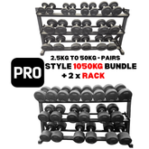 York Barbell PRO style round dumbbell + 2 X Rack Bundle 2.5kg – 50kg -Pairs