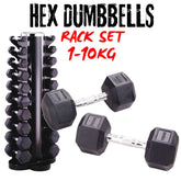 York Barbell 1kg-10kg rubber hex dumbbells with Cylinder rack Bundle - York Fitness