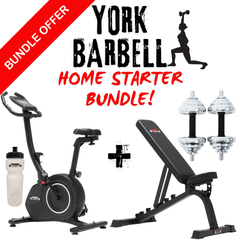 YORK BARBELL HOME STARTER BUNDLE - HB7 BIKE & BENCH -20KG CHROME SET
