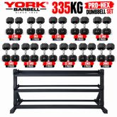 York Barbell 335KG PRO Hex Dumbbell & Rack Bundle Set