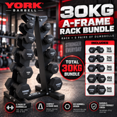 York Barbell 5-Pair A-Frame 30KG NEO HEX Dumbbell Bundle