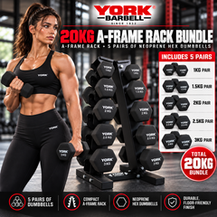 York Barbell 5-Pair A-Frame 20KG NEO HEX Dumbbell Bundle
