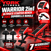 York Fitness Warrior 2-in-1 Workout Bench with 20kg Dumbbell Set