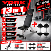 York Fitness 13 in 1 Dumbbell Bench Set