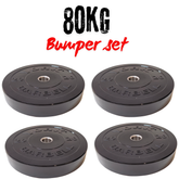 York Barbell Olympic Solid Rubber Black 80KG Bumper Plates Bundle ( 4 x 20kg)