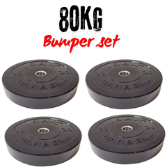 York Barbell Olympic Solid Rubber Black 80KG Bumper Plates Bundle ( 4 x 20kg)