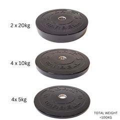 York Barbell Olympic Solid Rubber Black 100KG Bumper Plates Bundle