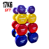 York Fitness Vinyl Dipped Dumbbells 17kg Set Bundle
