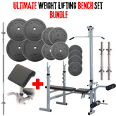 York Barbell ULTIMATE Weight Lifting Bench Set - Bench + LAT/CURL Attachment , Bars & 90kg Weights