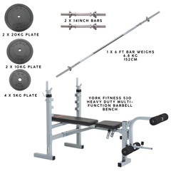 York Barbell Weight Lifting Starter Set - Bench, Bars & 80kg Weights