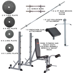 York Fitness 540 Heavy Duty Folding Barbell Bench Bundle
